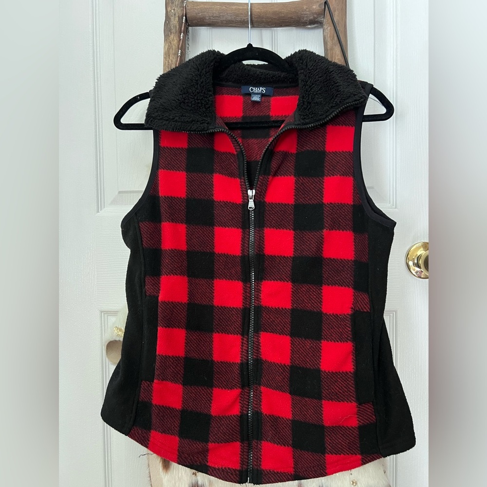 Chaps Red and Black Plaid Outerwear